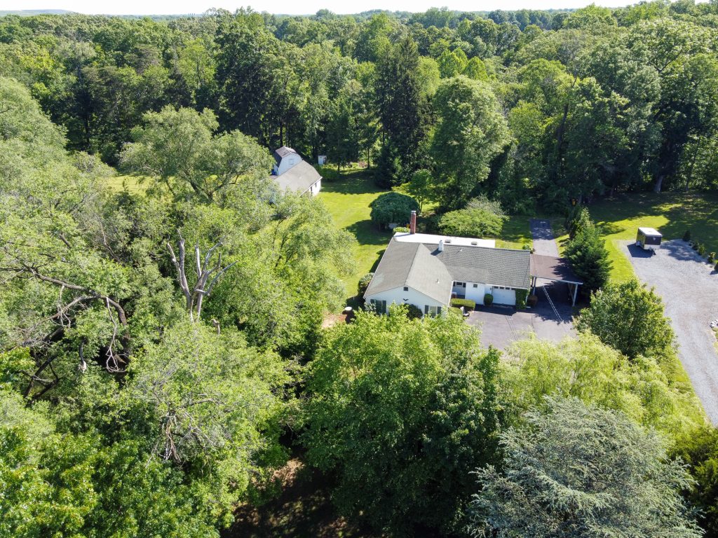 Florence NJ home aerial view showing large property, privacy, and surrounding land