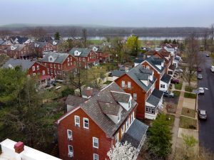 Aerial view of residential neighborhood in Roebling NJ showing homes, streets, and layout