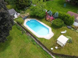 Aerial view of a backyard pool at a home in Bordentown Township NJ