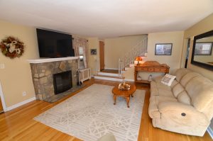 Living room in Hamilton NJ with fireplace, natural light, and open layout