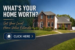 Clickable image for homeowners to get a local home value estimate featuring a brick colonial home in Hamilton NJ with the text “What’s Your Home Worth?” and “Click Here” call-to-action