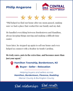 Five star client review describing a multi transaction real estate journey across Hamilton and Bordentown NJ