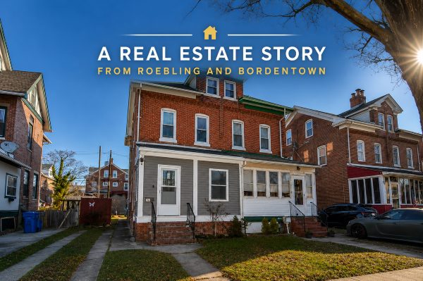 Front exterior of brick row home on 6th Avenue in Roebling NJ