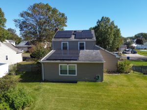 Rear exterior view of Westampton NJ home with rooftop solar panel system