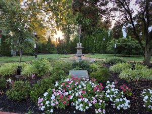 Memorial garden and fountain at Bernard Foley Park in Hamilton Square NJ.