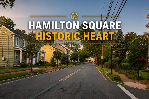 Historic streetscape along Mercer Street in Hamilton Square NJ featuring established homes, mature trees, and one of Hamilton Township's oldest neighborhoods.