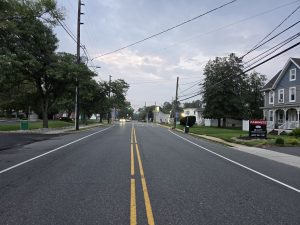 South Broad Street in Yardville NJ looking south toward the intersection with Yardville-Hamilton Square Road and Yardville-Allentown Road.