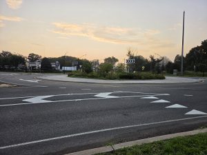 White Horse Circle roundabout in Hamilton Township NJ with landscaped center island and surrounding roadways.